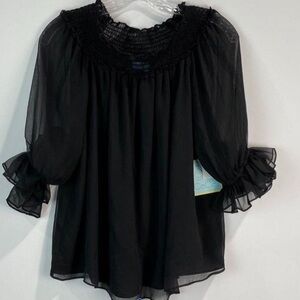 NWT CeCe Black Sheer Ruffley Blouse.  Size S